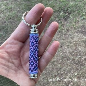 Purples Hidden Compartment Beaded Keychain, New, Handmade by Me